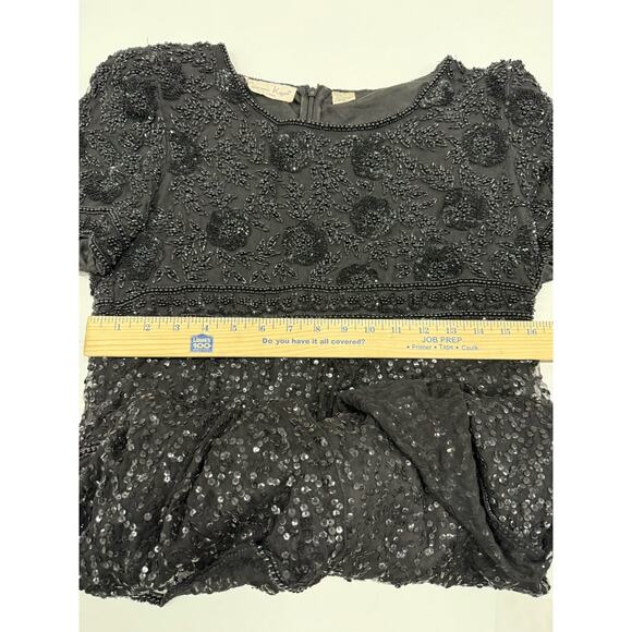 Vintage Lawrence Kazar Black Beaded Cocktail Formal Dress medium Silk - Picture 4 of 7